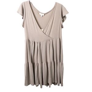 See You Monday NWT Women's Tan Ribbed Flutter Sleeve Tiered Dress Size Medium